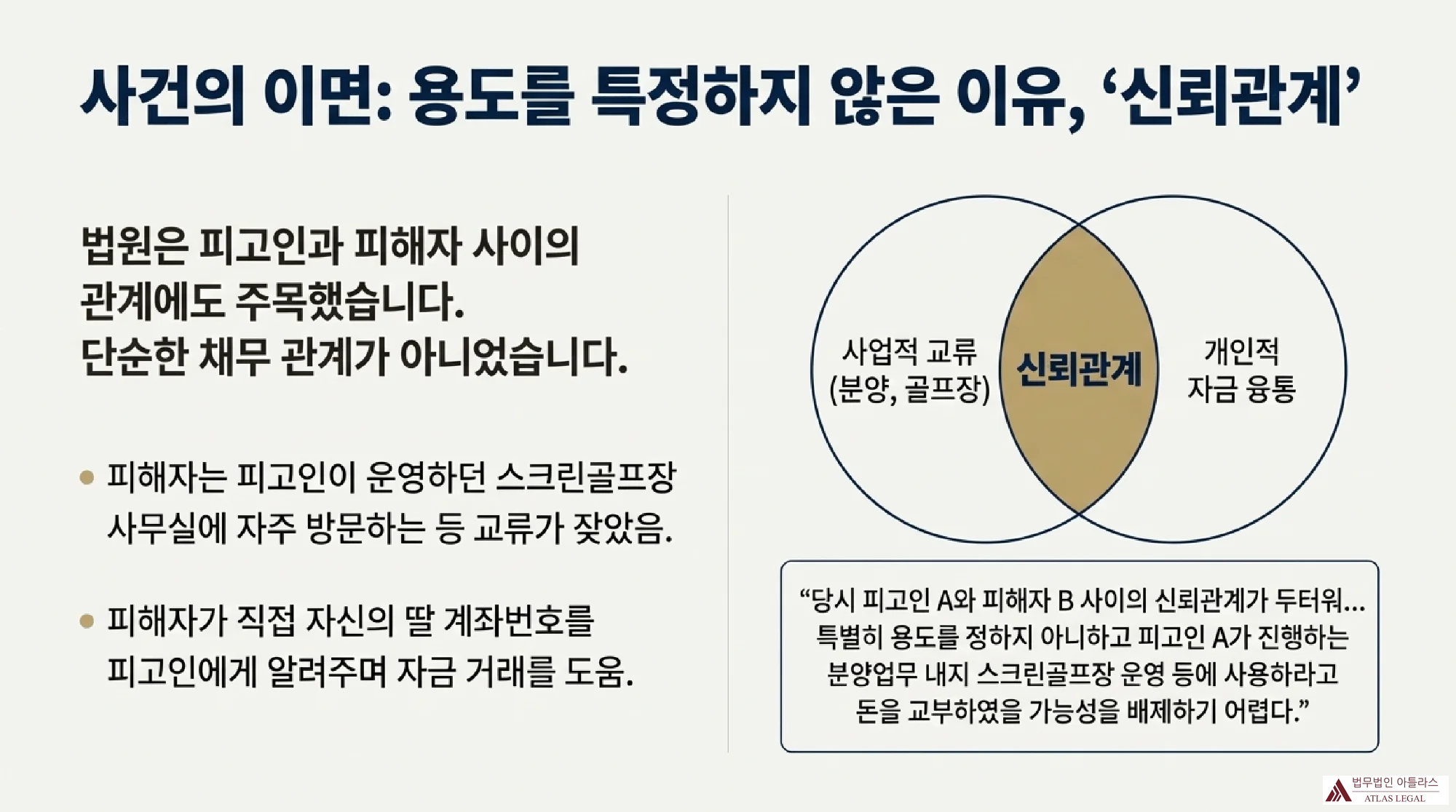 사건의 이면에서 용도를 특정하지 않는 이유인 신뢰관계를 설명하는 벤다이어그램