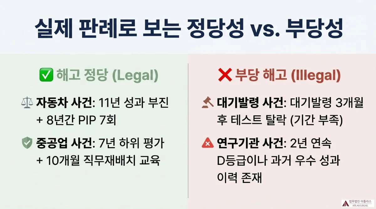 Atlas Legal - PIP as Genuine Improvement Opportunity PIP, 퇴출 수단인가 개선 기회인가 - 진정성 있는 개선 기회 순환 과정: 실질적 교육(Education) → 재평가(Re-evaluation) → 결과 확인(Result) → 배치전환(Transfer, 필수는 아니지만 노력의 증거로 중요) - 주의: 교육 없이 모욕적인 과제를 주거나 괴롭힘 수단으로 악용 금지