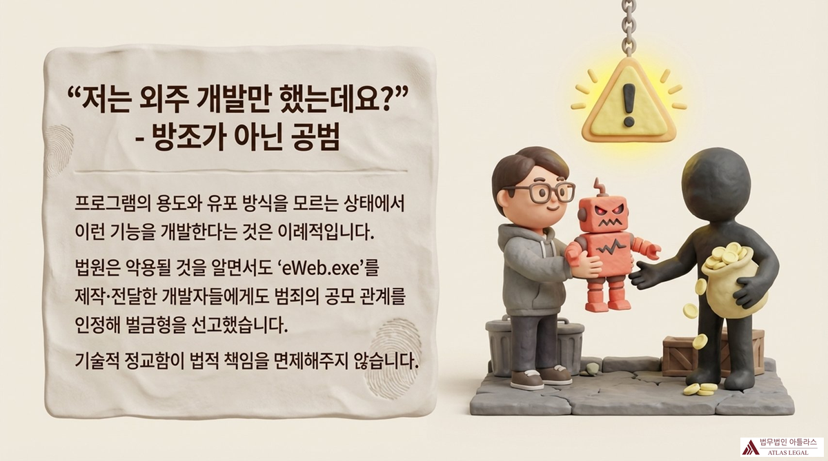 저는 외주 개발만 했는데요? — 방조가 아닌 공범: 프로그램이 불법 유포될 것을 알면서도 개발한 피고인 8, 9에게 공범 관계를 인정
